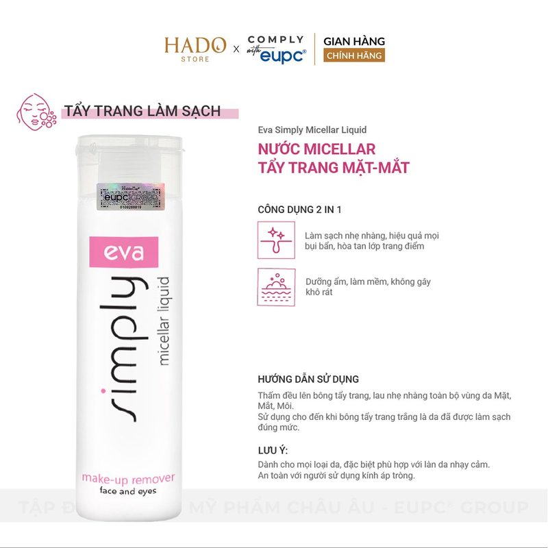 Nước tẩy trang Micellar mặt và mắt không cồn Eva Simply 200ml - ảnh 2