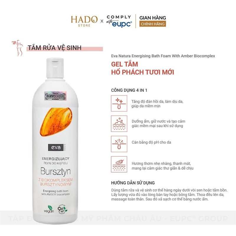 Gel tắm Hổ phách tươi mới dưỡng ẩm Eva Natura 750ml - ảnh 3