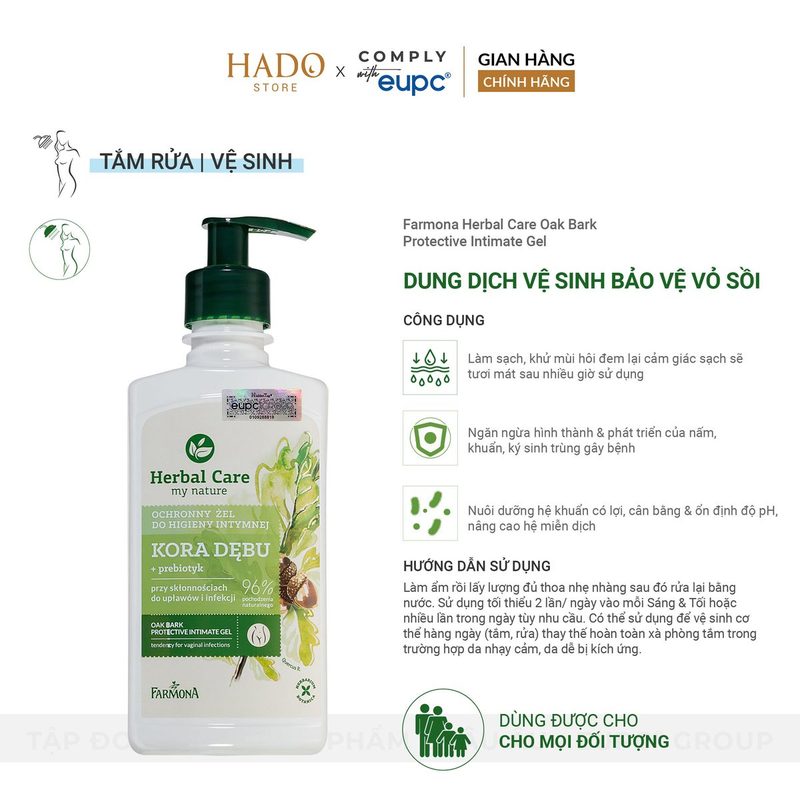 Dung dịch vệ sinh phụ nữ vỏ sồi Farmona Herbal Care 330ml - ảnh 3