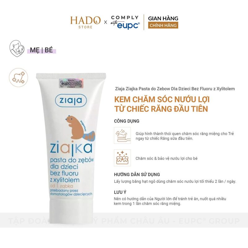 Kem đánh răng trẻ em không fluor có xylitol Ziaja Ziajka 50ml - ảnh 3