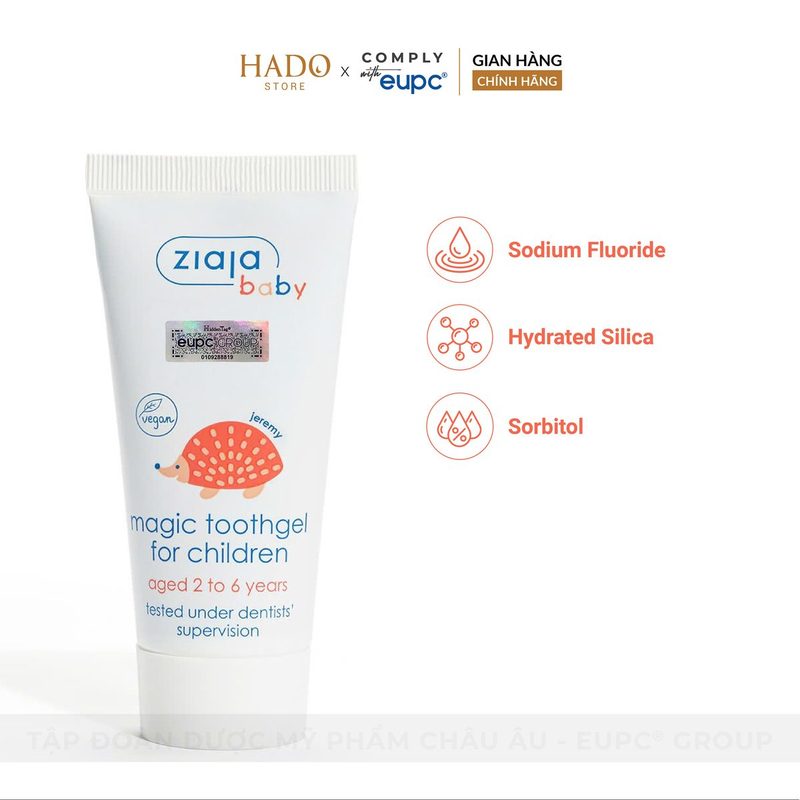 Gel đánh răng có fluor cho bé 2–6 tuổi Ziaja Baby 50ml