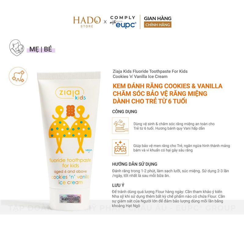 Kem đánh răng có fluor cho trẻ từ 6 tuổi Ziaja Kids hương vani 50ml - ảnh 3