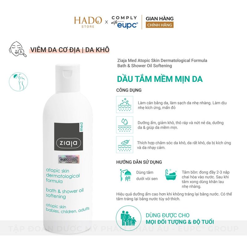 Dầu tắm làm mềm da khô, nhạy cảm Ziaja Med Atopic 270ml - ảnh 3