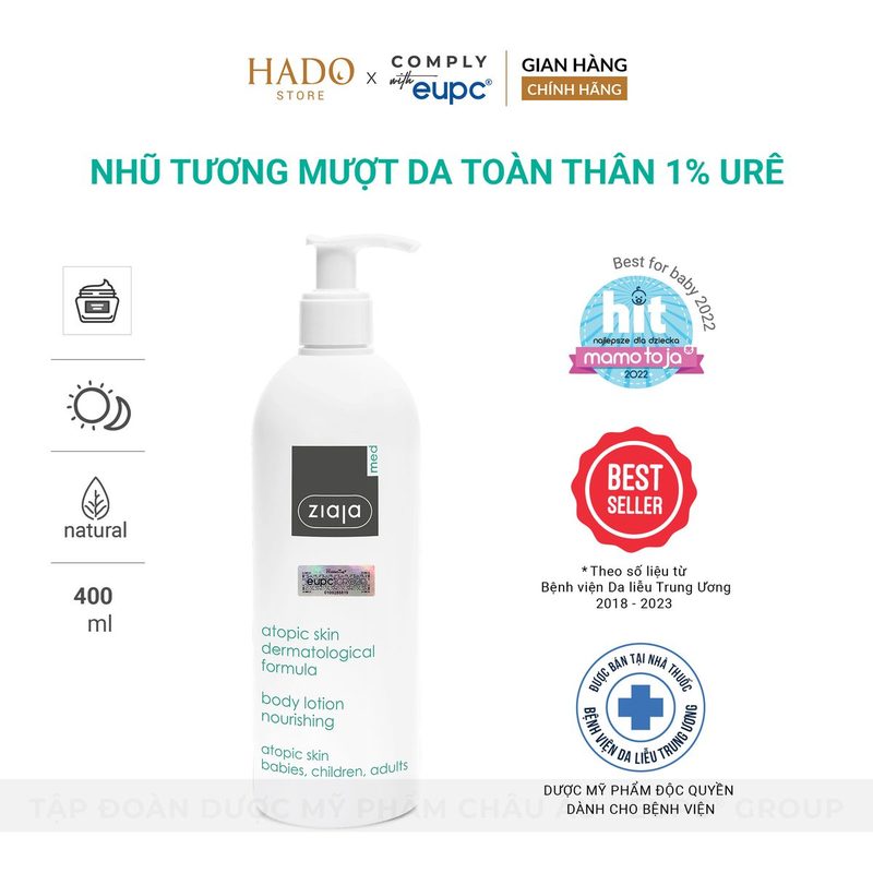 Nhũ tương dưỡng thể 1% Urê Ziaja Med Atopic Skin 400ml
