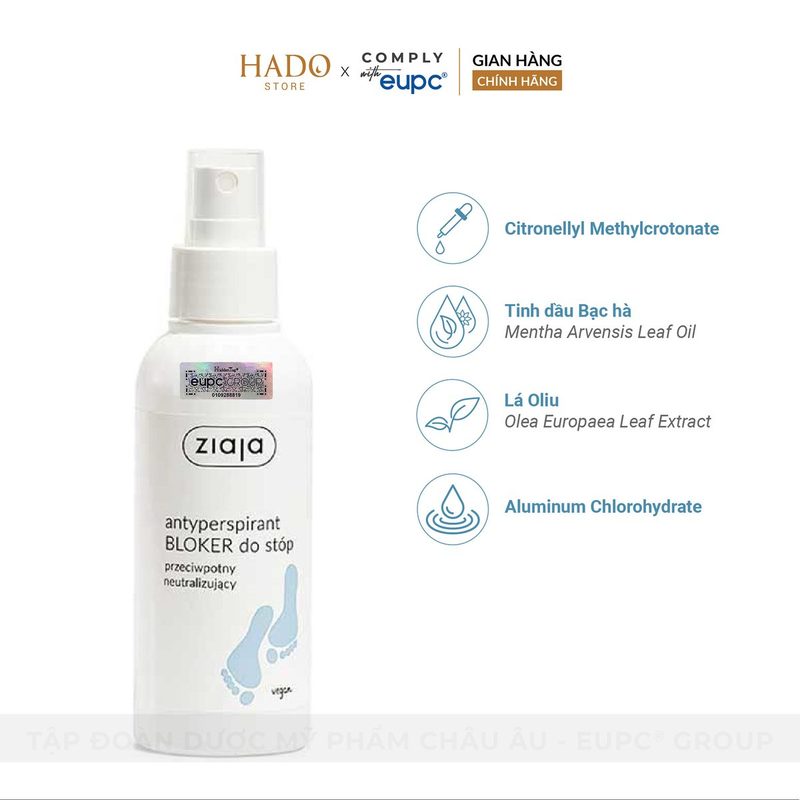 Xịt khử mùi giảm mồ hôi chân không cồn Ziaja 100ml