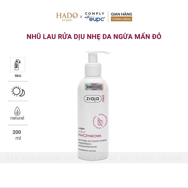Nhũ rửa mặt làm dịu da mẩn đỏ Ziaja Med Kuracja Naczynkowa 200ml - ảnh 3