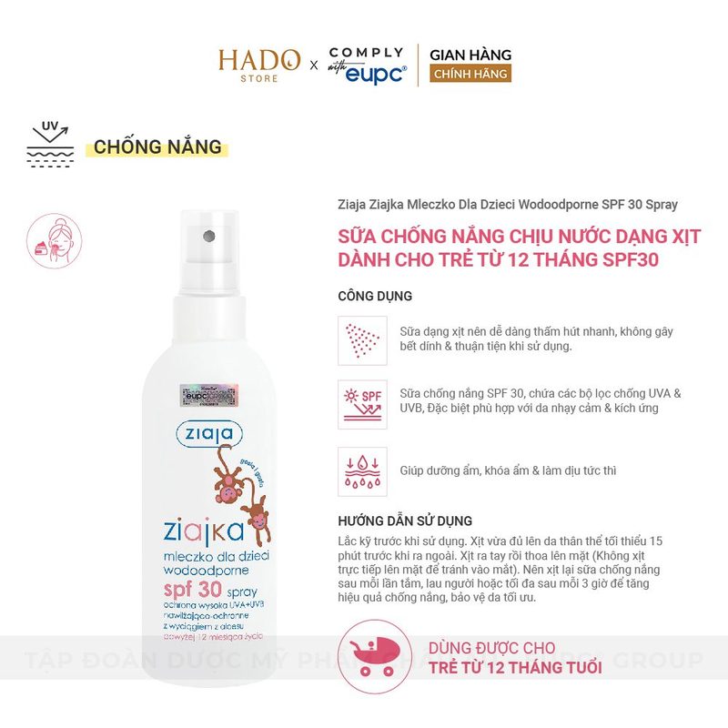 Sữa chống nắng dạng xịt chịu nước cho trẻ SPF30 Ziaja Ziajka 170ml - ảnh 3