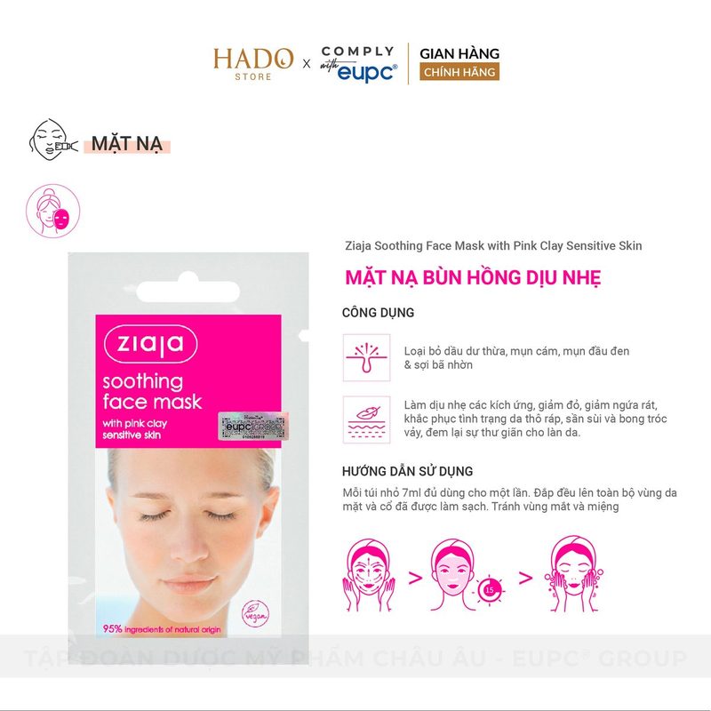 Mặt nạ bùn hồng làm dịu da nhạy cảm Ziaja 7ml - ảnh 2