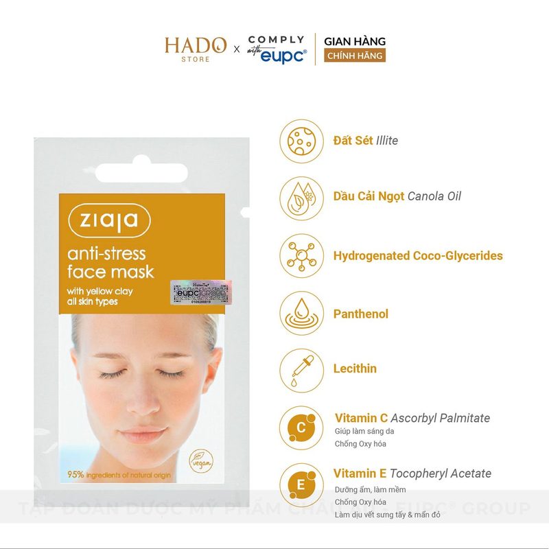Mặt nạ đất sét vàng làm dịu và sáng da Ziaja 7ml