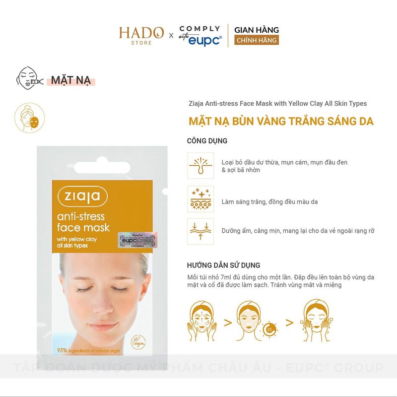 Mặt nạ đất sét vàng làm dịu và sáng da Ziaja 7ml - ảnh 2